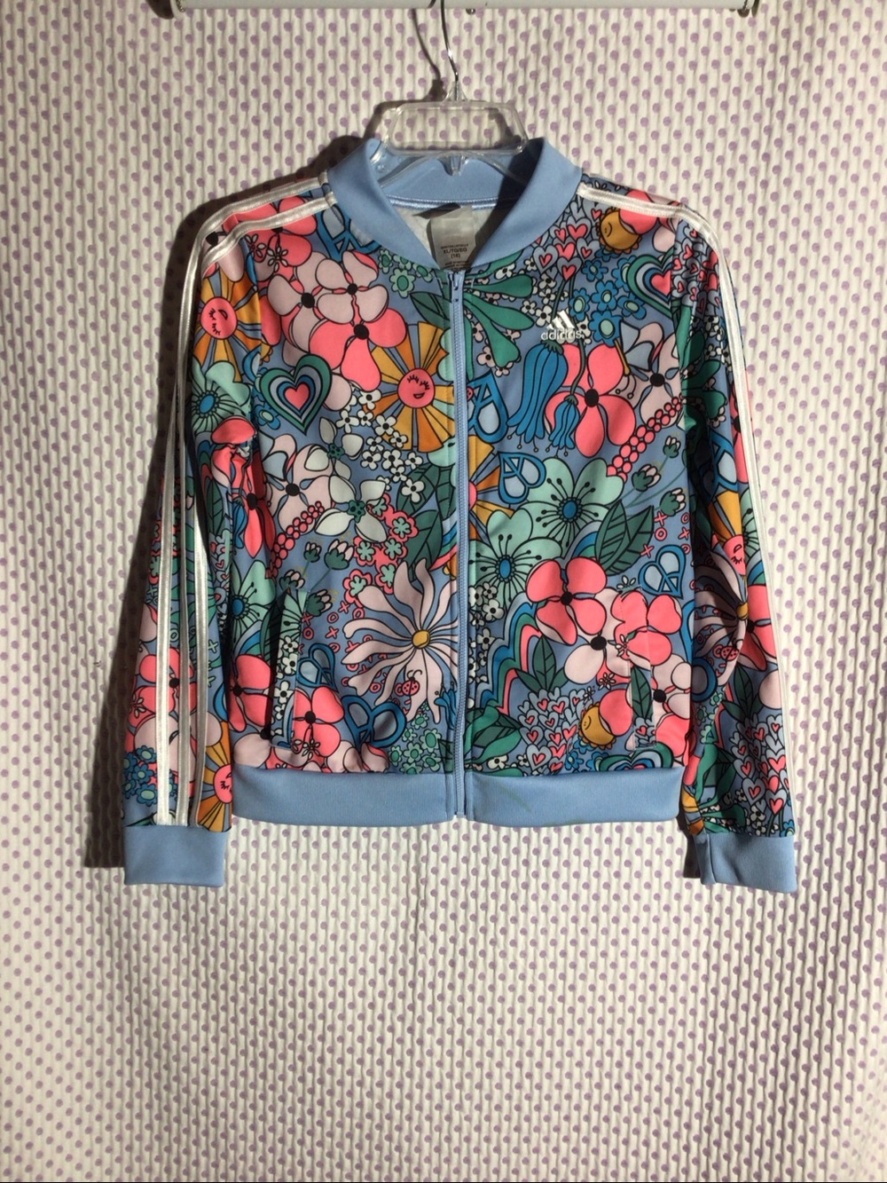 adidas Floral Multicolor Zip-Up Tricot Track Jacket - Blue Pink Green *read